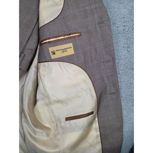 Stacy Adams Men Suit Gold LabeL 42R Brown Tan Windowpane Check Pants 35R (34x30) - Picture 6 of 13